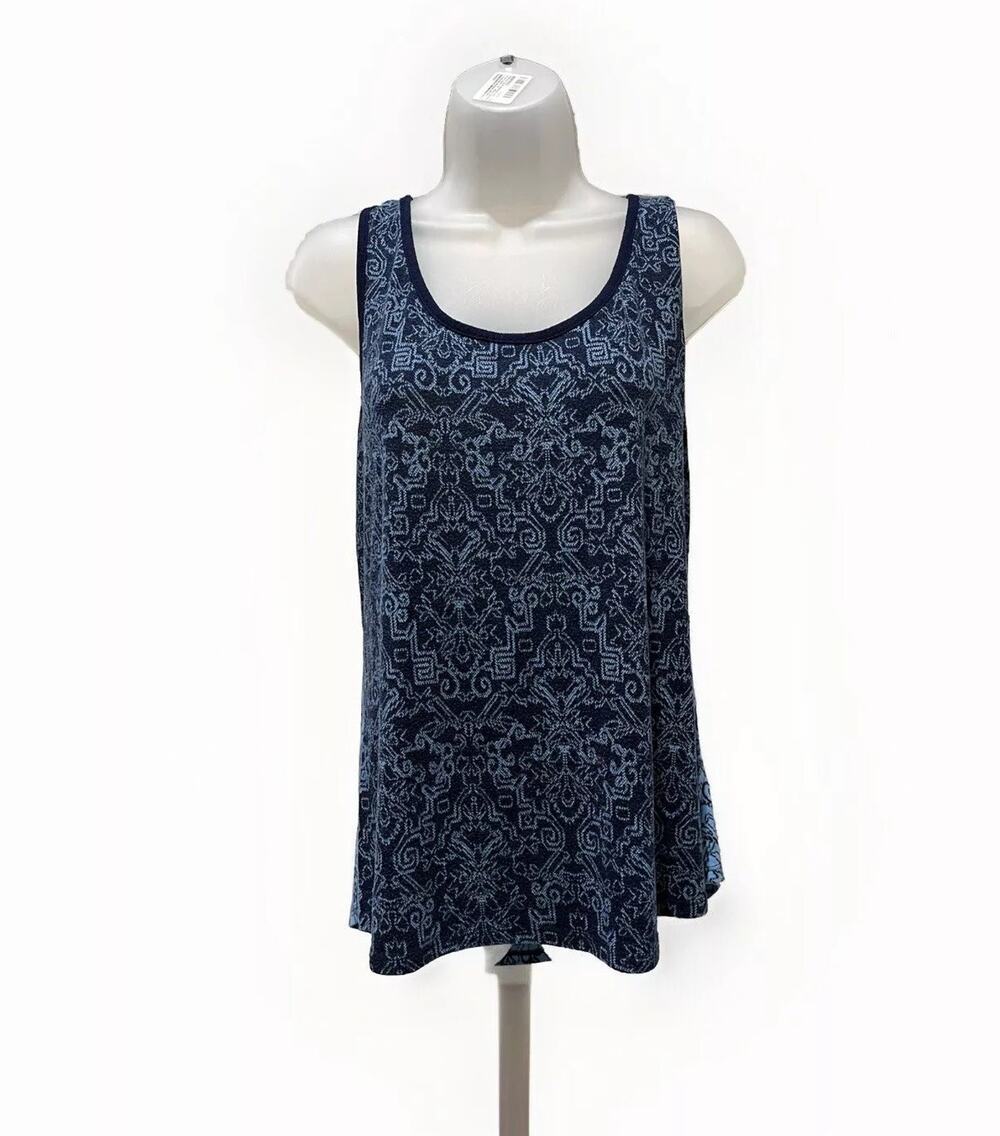 Gilligan & OMalley Blue Black Tunic Keyho Back Tank Top Women Size Large